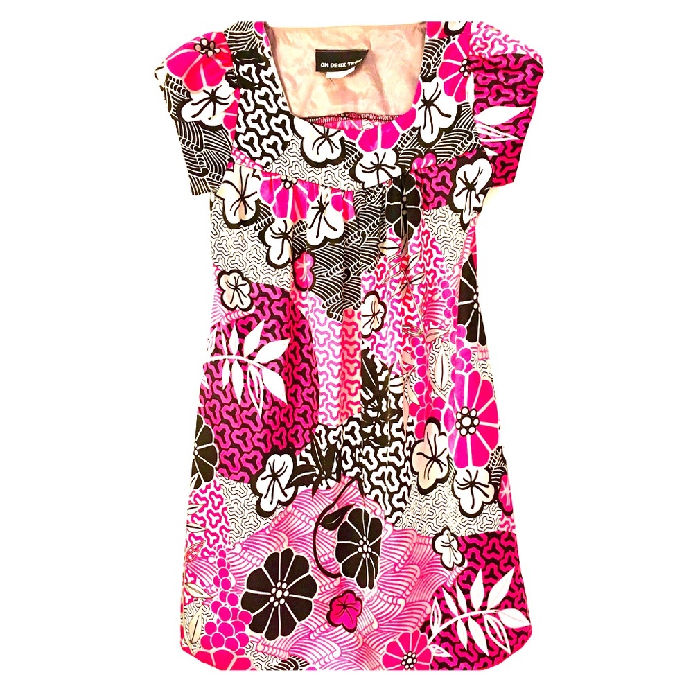 Girls' Satin Floral and Graphic Dress